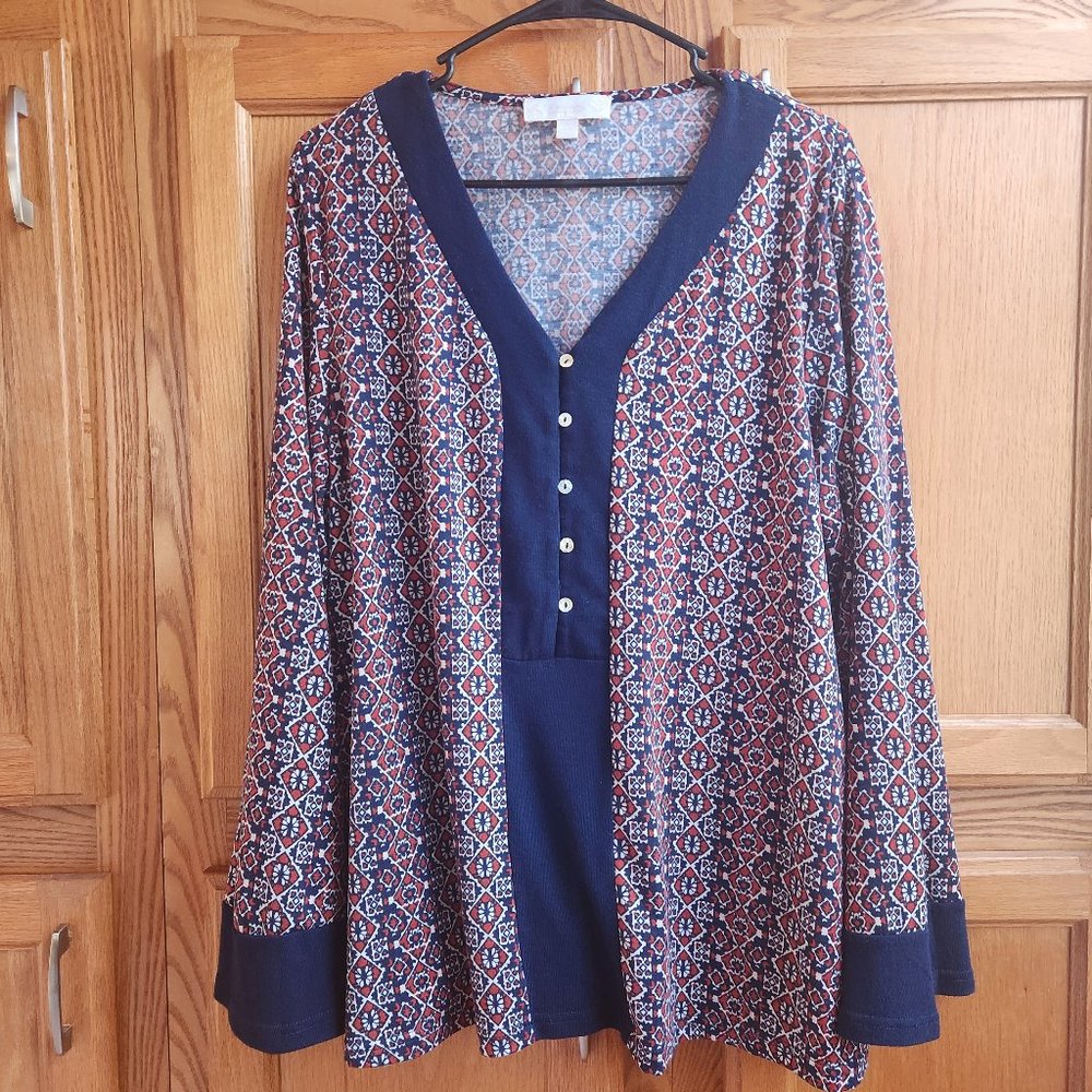 Suzanne Betro Weekend Red and Blue Women's Top Size XL